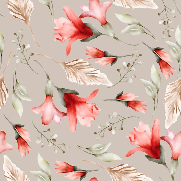 Vecteur gratuit motif floral vintage sans couture avec fleur bohème et feuilles