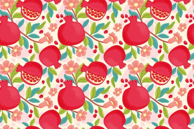 Vecteur gratuit motif de fruits et de motifs floraux dessinés à la main