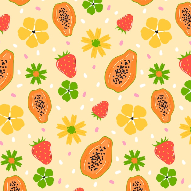 Vecteur gratuit motif de fruits et de motifs floraux dessinés à la main