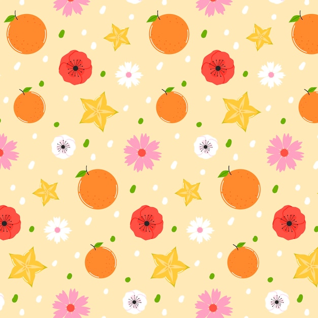 Motif De Fruits Et De Motifs Floraux Dessinés à La Main