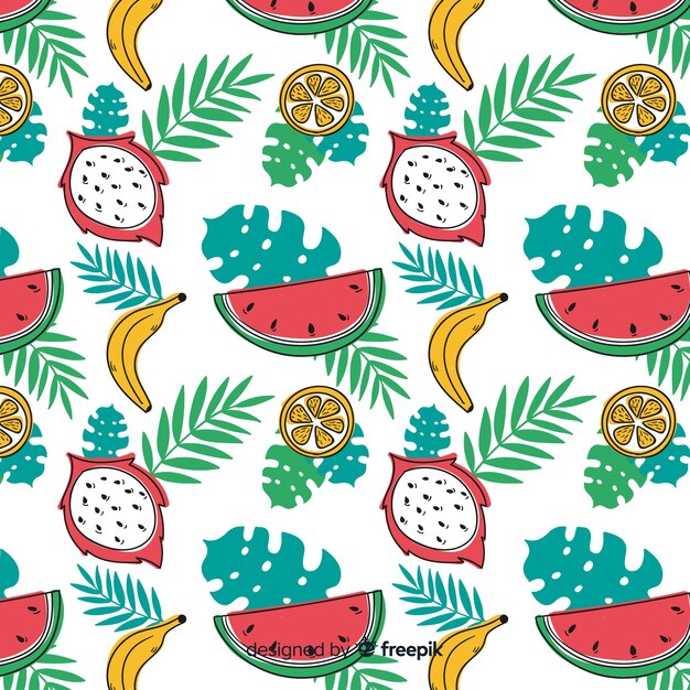 Motif de fruits tropicaux dessiné à la main