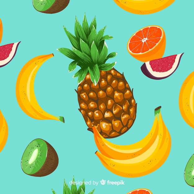 Vecteur gratuit motif de fruits tropicaux dessiné à la main