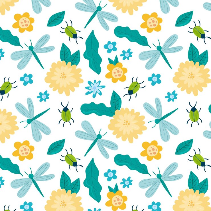 Vecteur gratuit motif insectes et fleurs