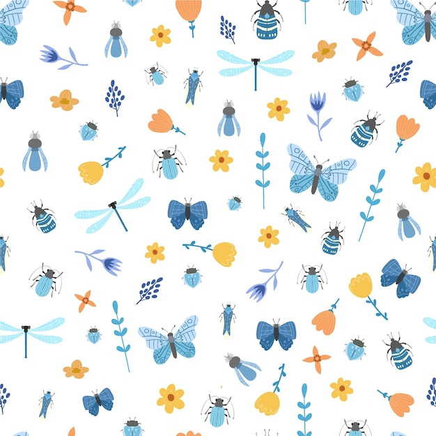 Motif Insectes Et Fleurs