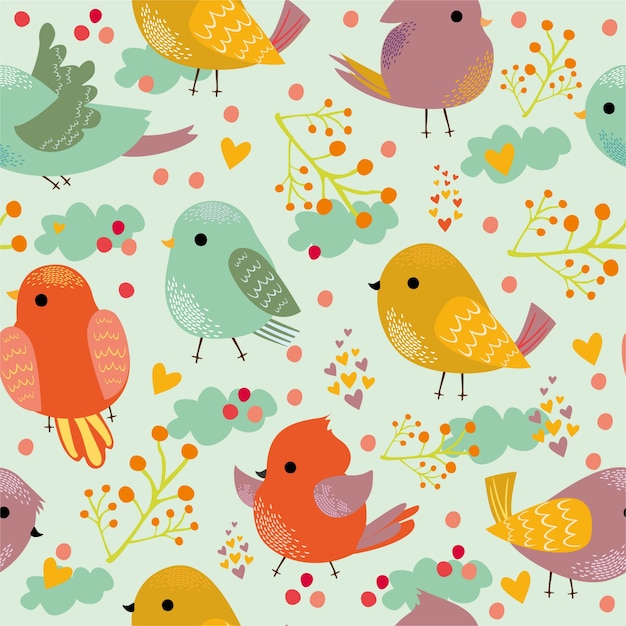 Vecteur gratuit motif avec des oiseaux colorés mignons.