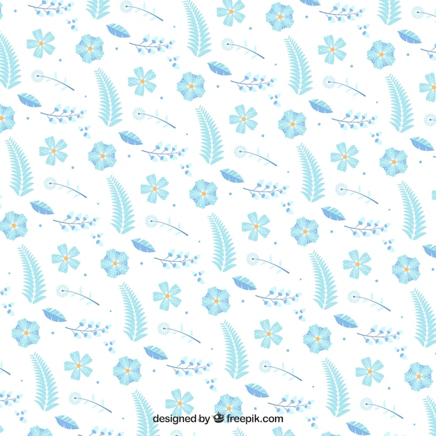 motif plat avec des fleurs bleues et plantes