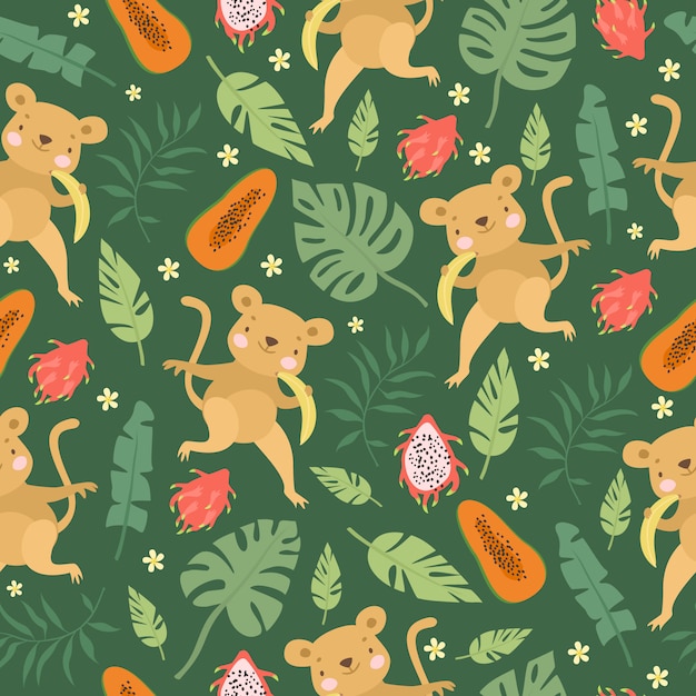 Motif De Singe Et De Fruits