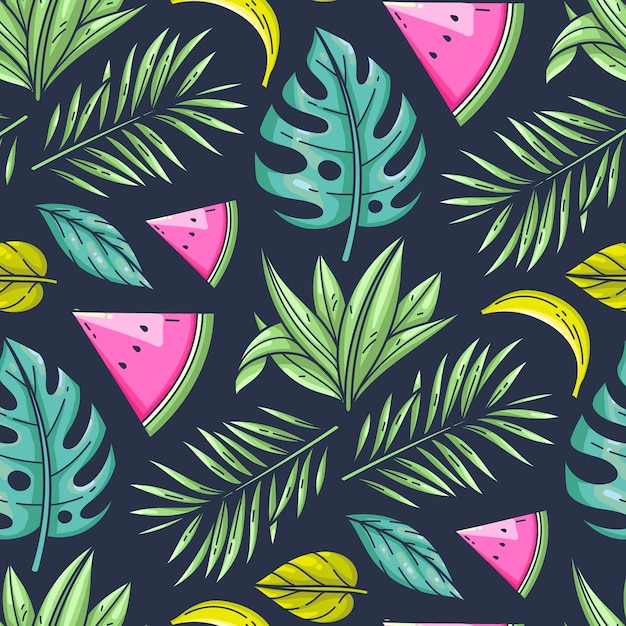 Motif Tropical D'été Dessiné à La Main