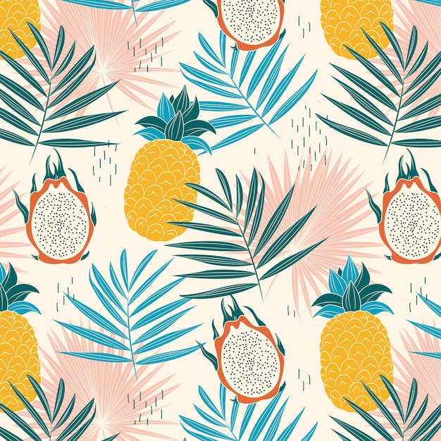 Motif tropical d'été dessiné à la main