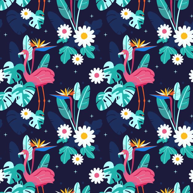 Motif tropical d'été dessiné à la main