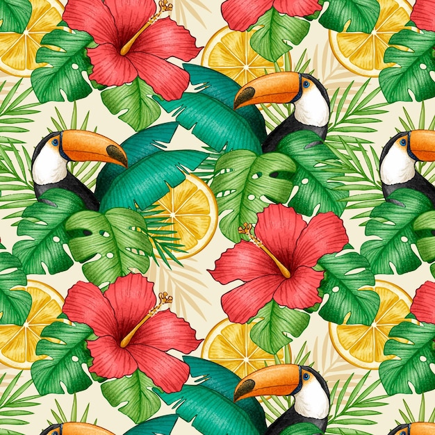 Motif Tropical D'été Dessiné à La Main