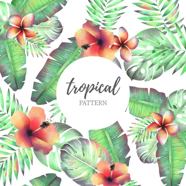 Motif tropical avec des fleurs aquarelles