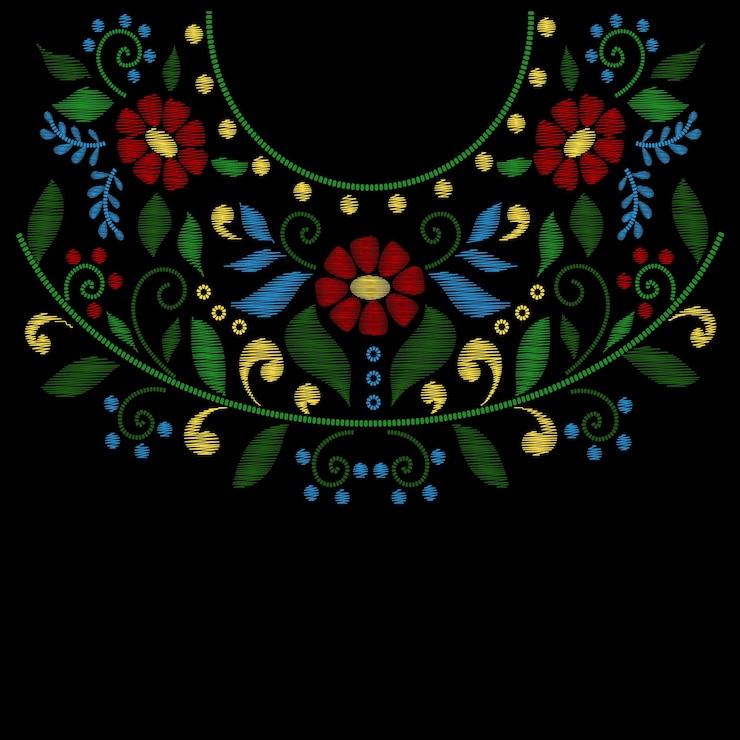 Vecteur gratuit motifs de ligne de broderie à col fleur.