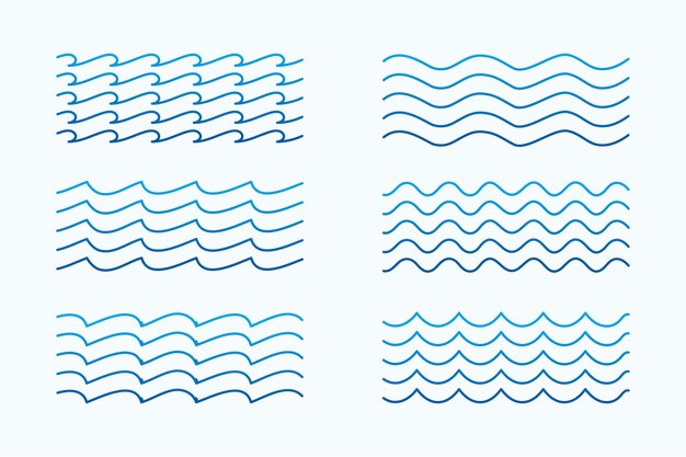 Motifs de vagues de la mer définis dans les styles de ligne