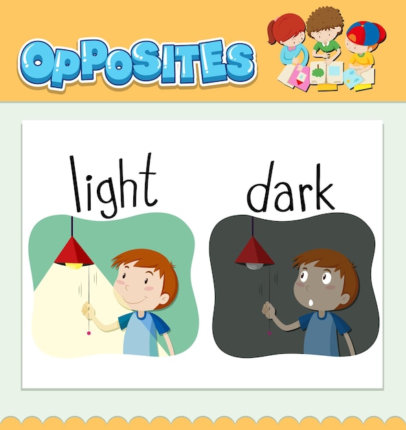 Vecteur gratuit mots opposés pour la lumière et l'obscurité
