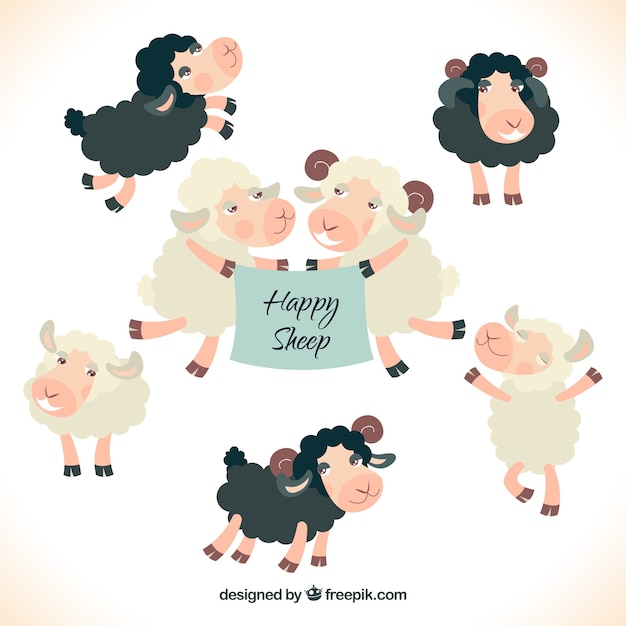 Vecteur gratuit moutons heureux illustration