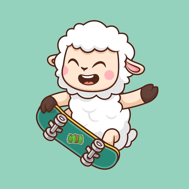 Vecteur gratuit des moutons mignons jouant au skateboard vector de dessins animés icon d'illustration sport animal vector plat isolé