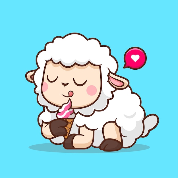 Vecteur gratuit des moutons mignons mangeant de la crème glacée con vecteur de dessin animé icon illustration nourriture animale vecteur plat isolé