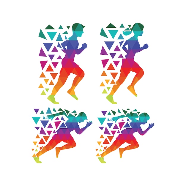 Vecteur gratuit multicolor running silhouette collection