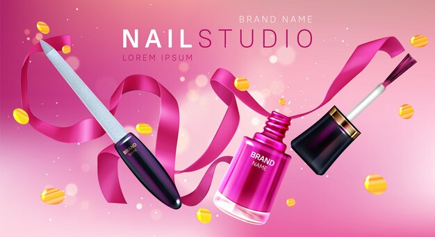 Nail studio, affiche de marque de salon de manucure