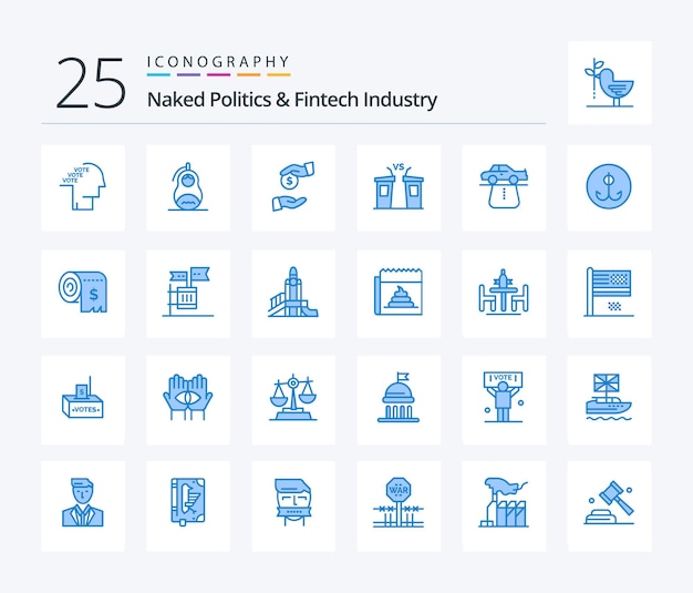 Vecteur gratuit naked politics and fintech industry 25 pack d'icônes de couleur bleue, y compris la démocratie politicienne débat sur la paix bureaucratie