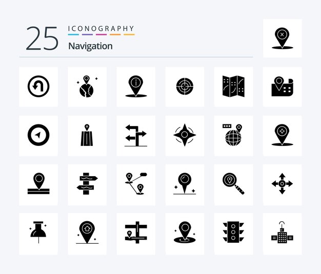 Navigation 25 pack d'icônes Solid Glyph comprenant la carte de localisation navigation navigation gps