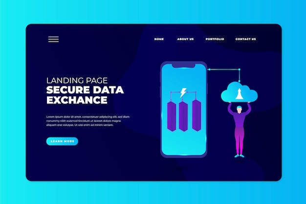 Vecteur gratuit neon landing page avec smartphone