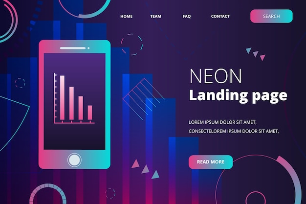 Neon landing page avec smartphone
