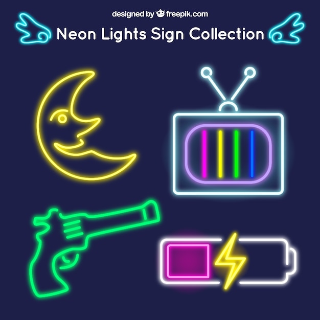 Vecteur gratuit neon signe objets