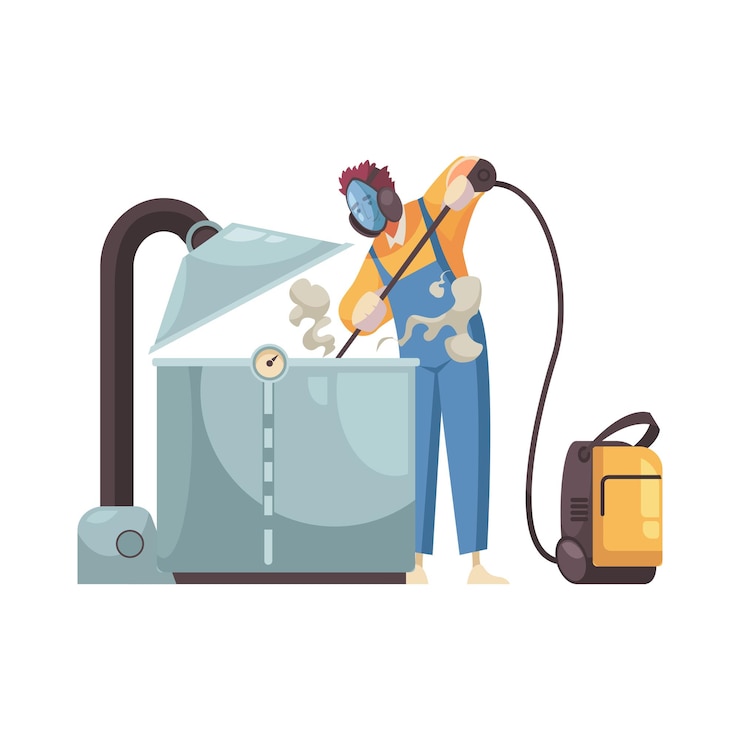 Vecteur gratuit nettoyeur professionnel en tenue de protection équipement de lavage à plat
