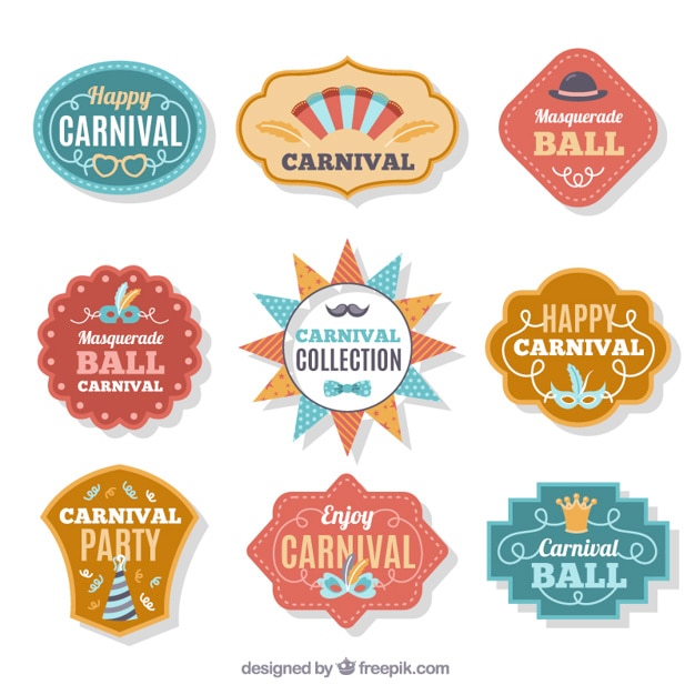 Vecteur gratuit neuf badges de carnaval