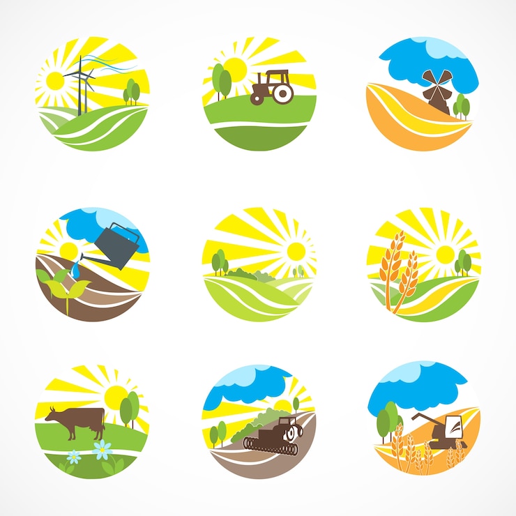Vecteur gratuit neuf scènes agricoles