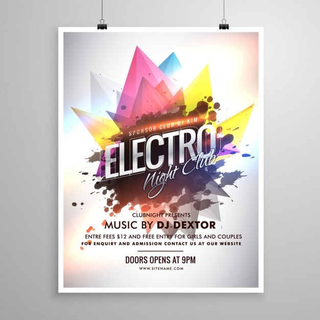 Vecteur gratuit night-club electro flyer template musique de fête