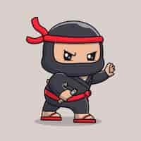 Vecteur gratuit ninja mignon tenant double bâton dessin animé vecteur icône illustration personnes vacances icône isolé plat