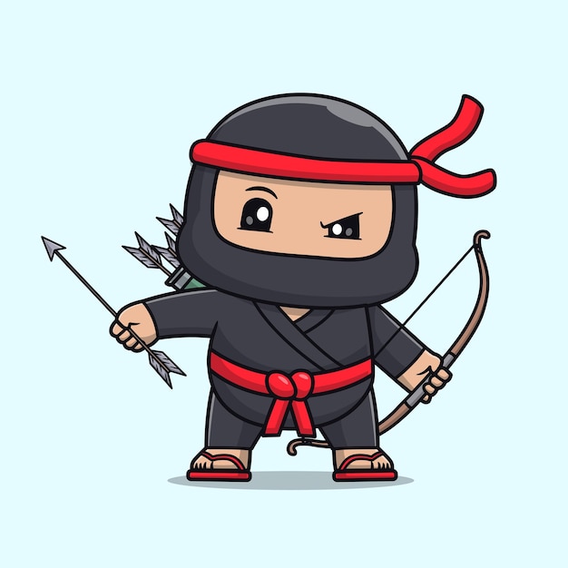 Vecteur gratuit ninja mignon avec tir à l'arc dessin animé vecteur icône illustration personnes vacances icône concept isolé plat