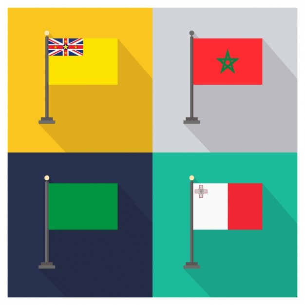 Vecteur gratuit niue maroc libye et malte drapeaux