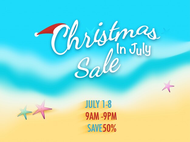 Vente De Noël En Juillet Flyer Avec Des Boîtes-cadeaux. | Vecteur Premium