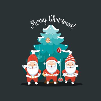 Noël santa claus cartoon joyeux noël et bonne année carte de voeux vector illustration