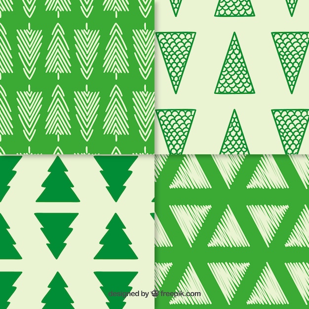 Vecteur gratuit noël vert pack motifs d'arbres