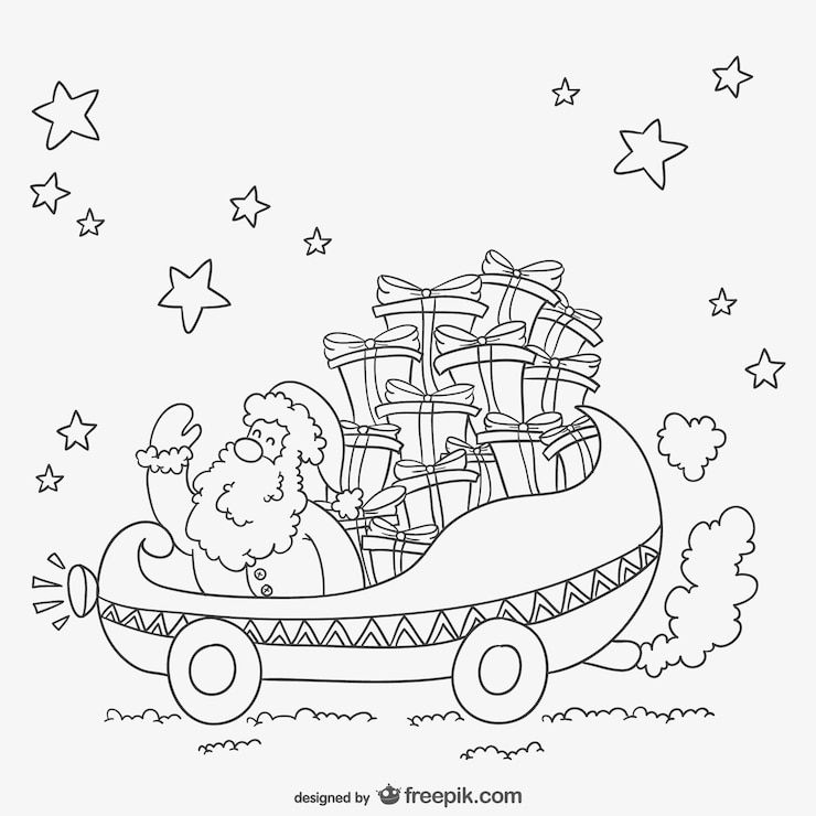 Vecteur gratuit noir et blanc santa claus dessin