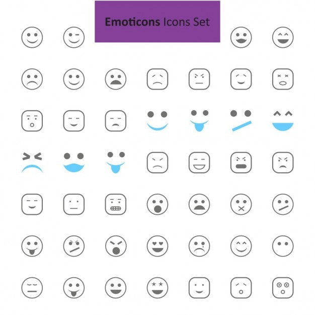 Noir et bleu Emoji icônes Set