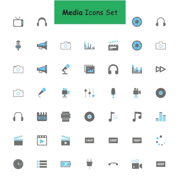 Vecteur gratuit noir et gris médias icon set