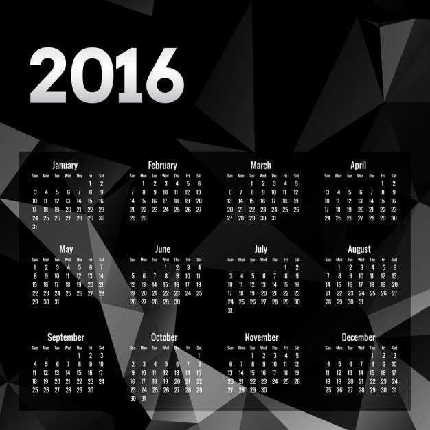 Vecteur gratuit noir polygonale 2,016 calendrier