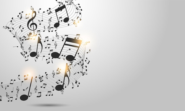 Notes de musique abstraites sur fond de vague de ligne