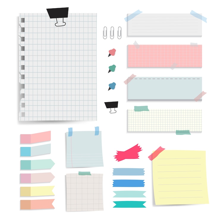 Vecteur gratuit notes de papier vierge colorée vector ensemble