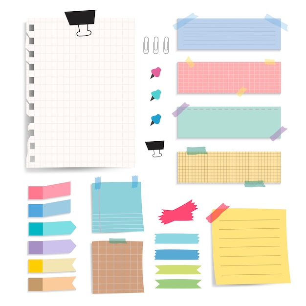 Vecteur gratuit notes de papier vierge colorée vector ensemble