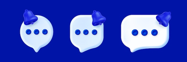 Vecteur gratuit des notifications de bulle de chat 3d bleues avec une cloche