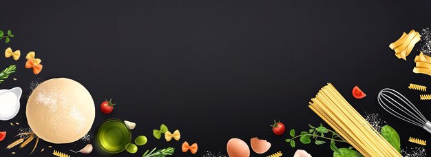 Nourriture italienne avec pâtes composition réaliste de fond sombre et icônes isolées de spaghettis et de verts illustration vectorielle