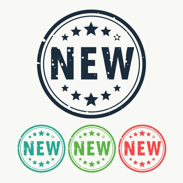 Vecteur gratuit nouveau badge d&#39;étiquette de timbre dans le style gunge