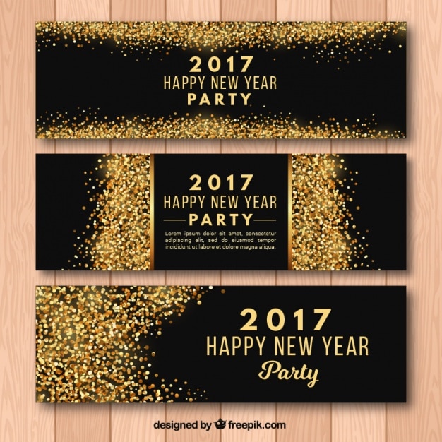 Vecteur gratuit nouvel an 2017 des bannières avec des paillettes d'or
